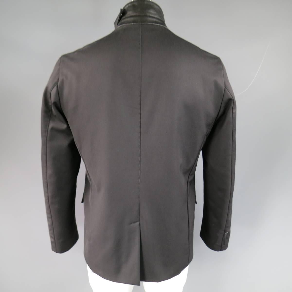 Men's PRADA 42 Black Waterproof Twil & Leather Hidden Placket Notch Lapel Jacket 5