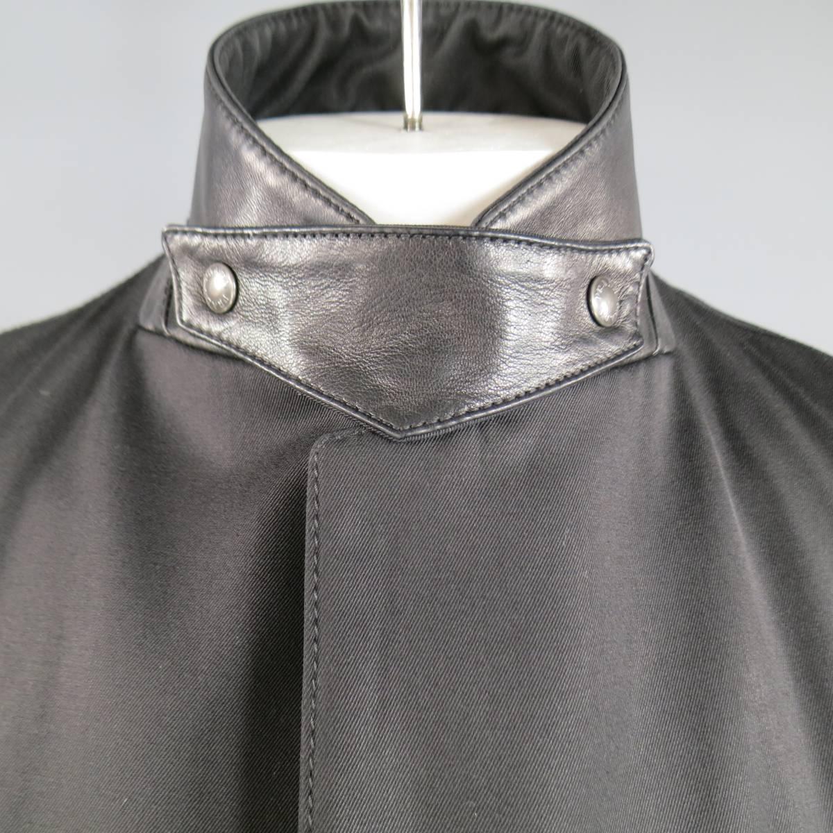 Men's PRADA 42 Black Waterproof Twil & Leather Hidden Placket Notch Lapel Jacket 1