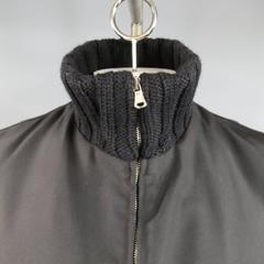 Men's DOLCE & GABBANA 40 Black Textured Canvas Fur Lined Knit Collar Coat