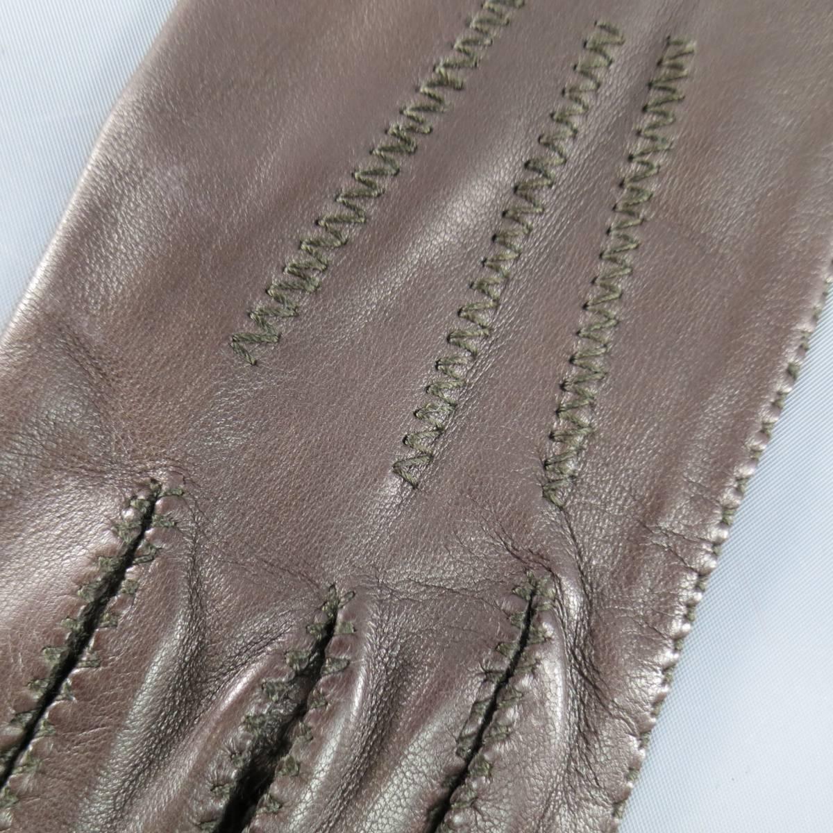 Vintage Deadstock HERMES Size 8 Brown Leather Top Stitch Gloves In New Condition In San Francisco, CA