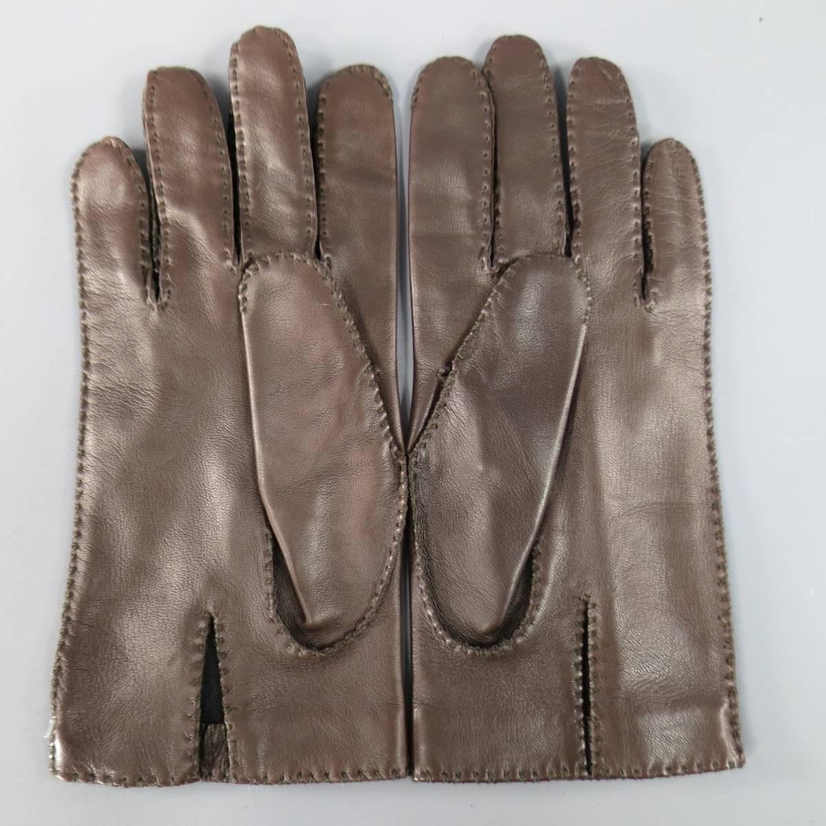 Women's or Men's Vintage Deadstock HERMES Size 8 Brown Leather Top Stitch Gloves