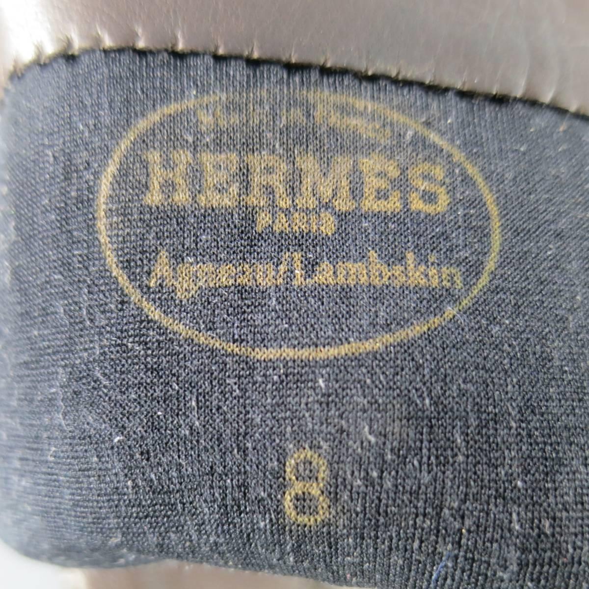 Vintage Deadstock HERMES Size 8 Brown Leather Top Stitch Gloves 1