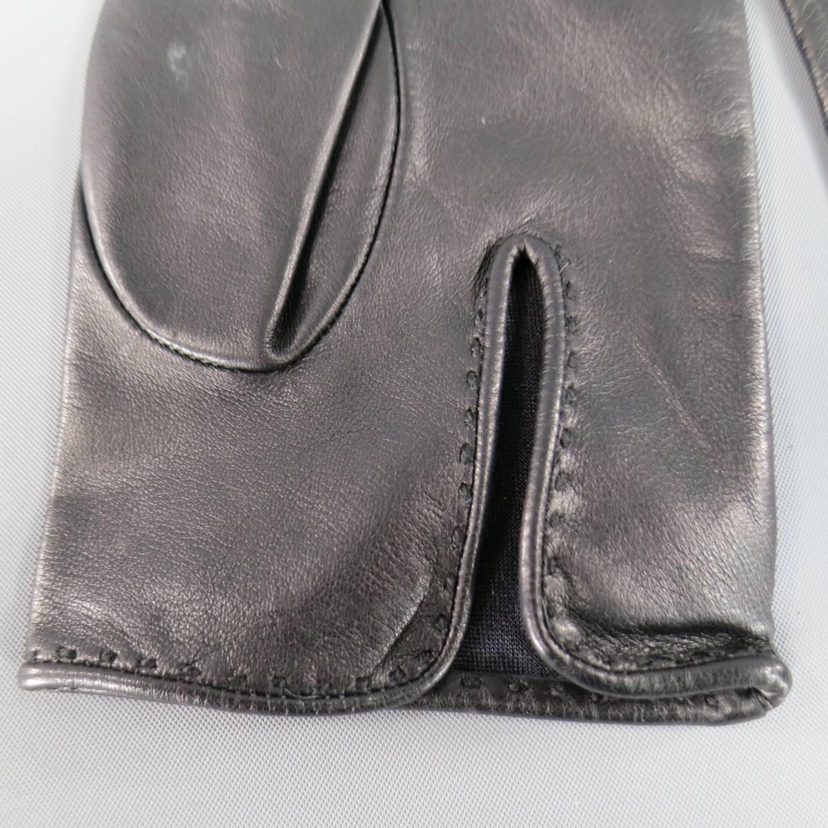 Vintage HERMES Size 7 1/2 Soft Black Leather Gloves In Excellent Condition In San Francisco, CA