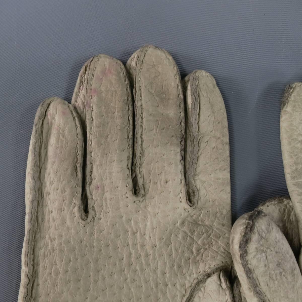 Women's or Men's Hermes Vintage Size 7 1/2 Ivory Textured Leather Gloves 