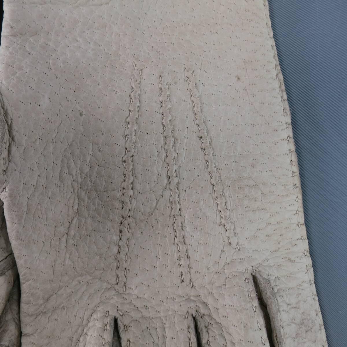 Hermes Vintage Size 7 1/2 Ivory Textured Leather Gloves  1