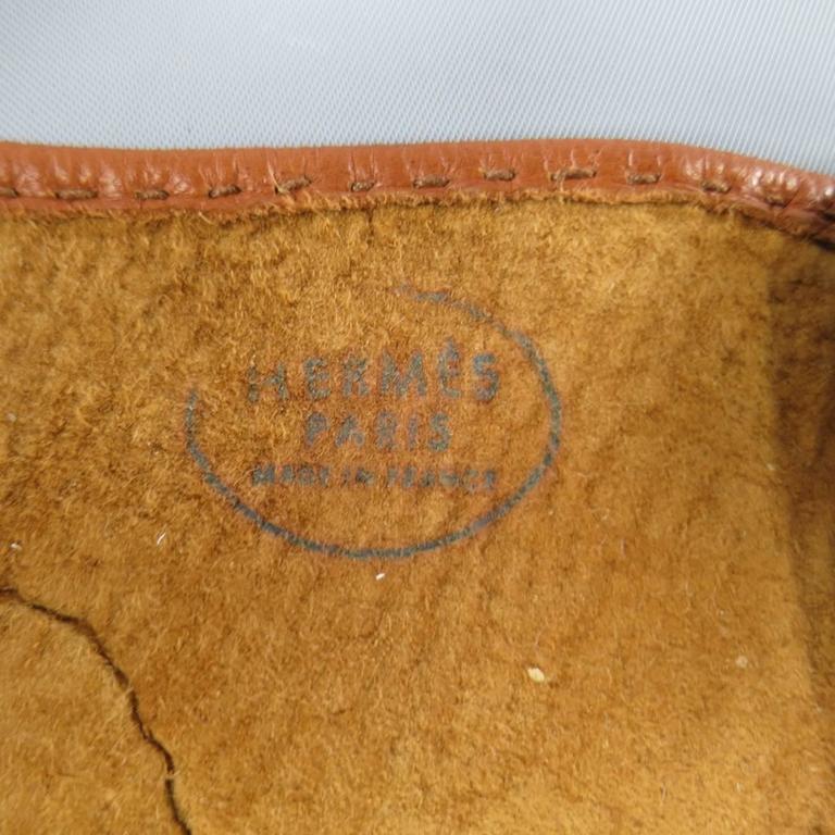 Vintage HERMES Size 8 Light Tan Brown Textured Leather Gold Snap Gloves ...