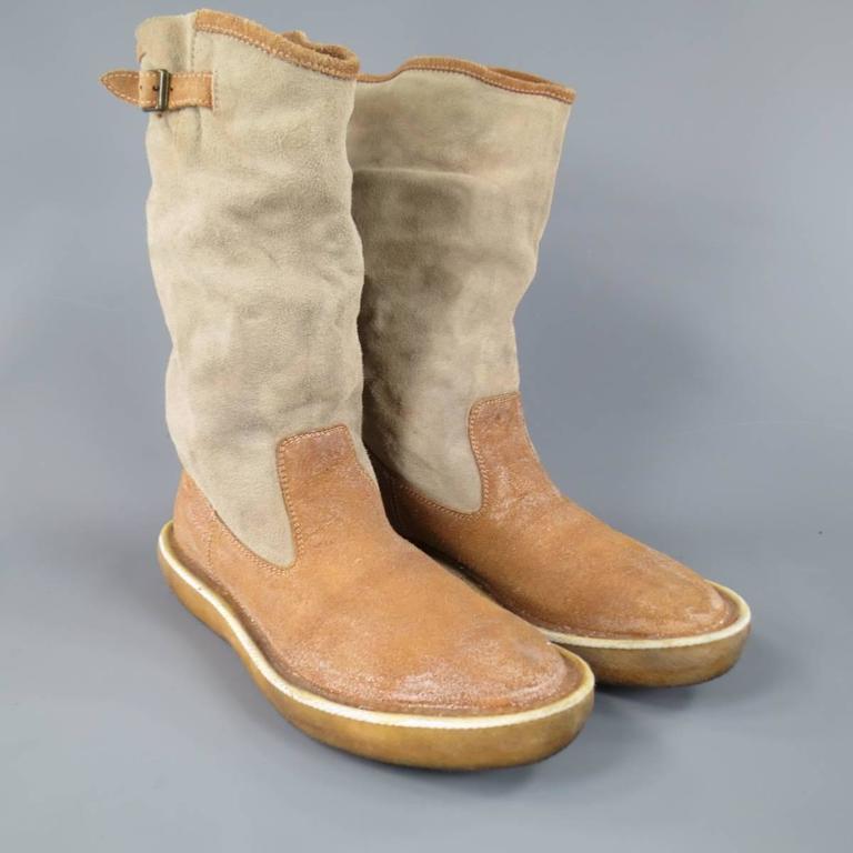 Men's KAPITAL Size 9 Tan and Gray Suede Calf High Popeye Boots at ...