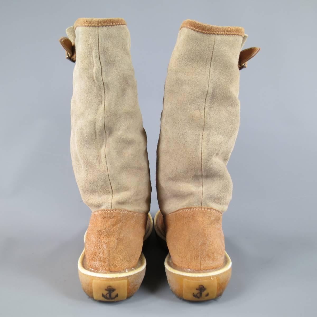 Men's KAPITAL Size 9 Tan & Gray Suede Calf High Popeye Boots 1