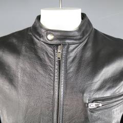 Men's LEVI'S MADE & CRAFTED 42 Black Leather Snap Collar Motorcycle Jacket
