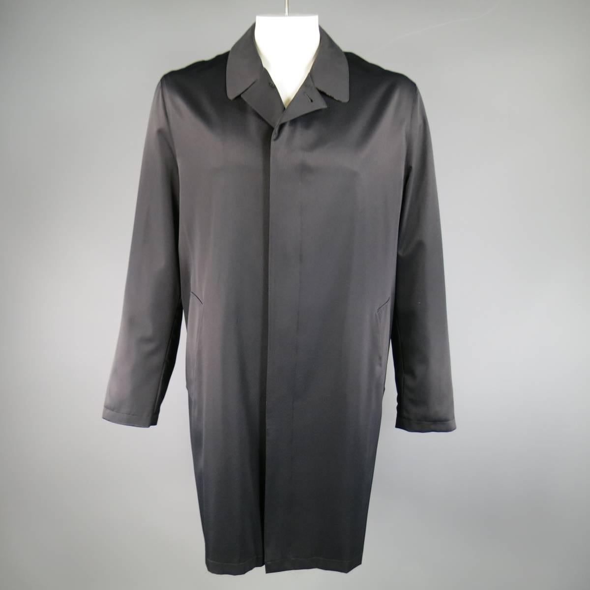 Men's BURBERRY LONDON 44 Black Coated Cotton Hidden Placket Collared Coat 1