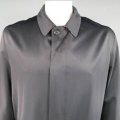 Men's BURBERRY LONDON 44 Black Coated Cotton Hidden Placket Collared Coat