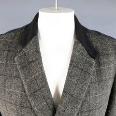 Men's RAG & BONE 44 Olive Green Plaid Wool Black Color Block Double Breasted Coa