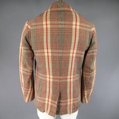 Men's ALEXANDER MCQUEEN 40 Khaki & Red Plaid Cotton / Wool Light Weight Peacoat