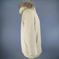 Men's PRADA 40 Khaki Beige Cotton Blend Racoon Fur trim Hooded Parka