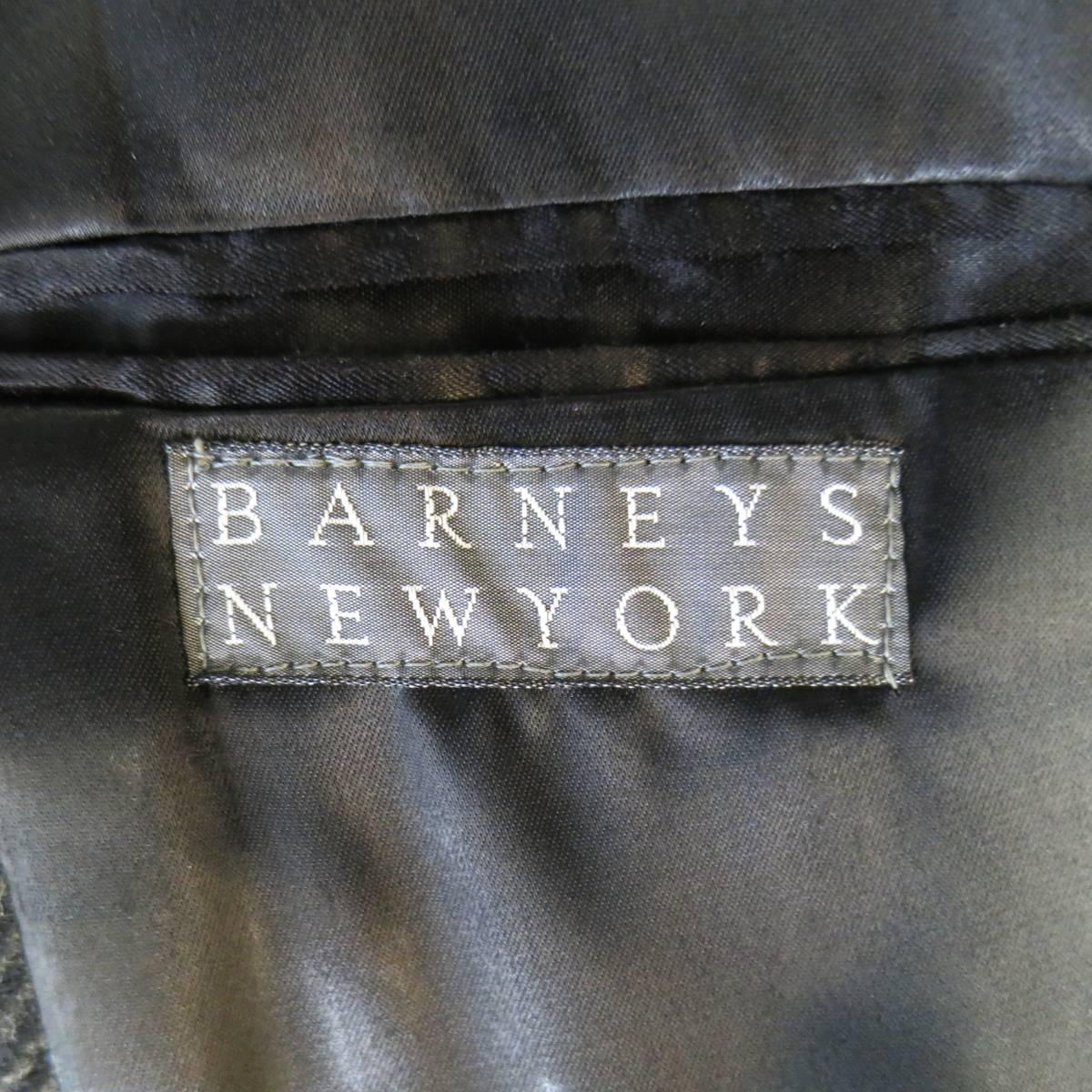 Black BARNEY'S NEW YORK 42 Charcoal Herringbone Wool Velvet Collar Hidden Placket Coat