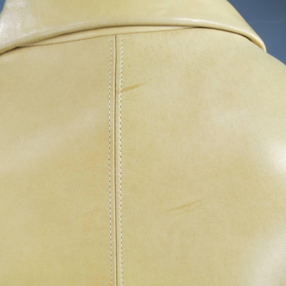OSCAR DE LA RENTA Size S Beige Leather Collared Vest Top 1