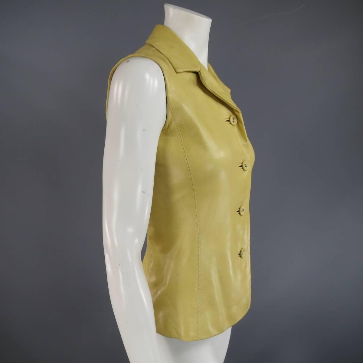 OSCAR DE LA RENTA Size S Beige Leather Collared Vest Top 4