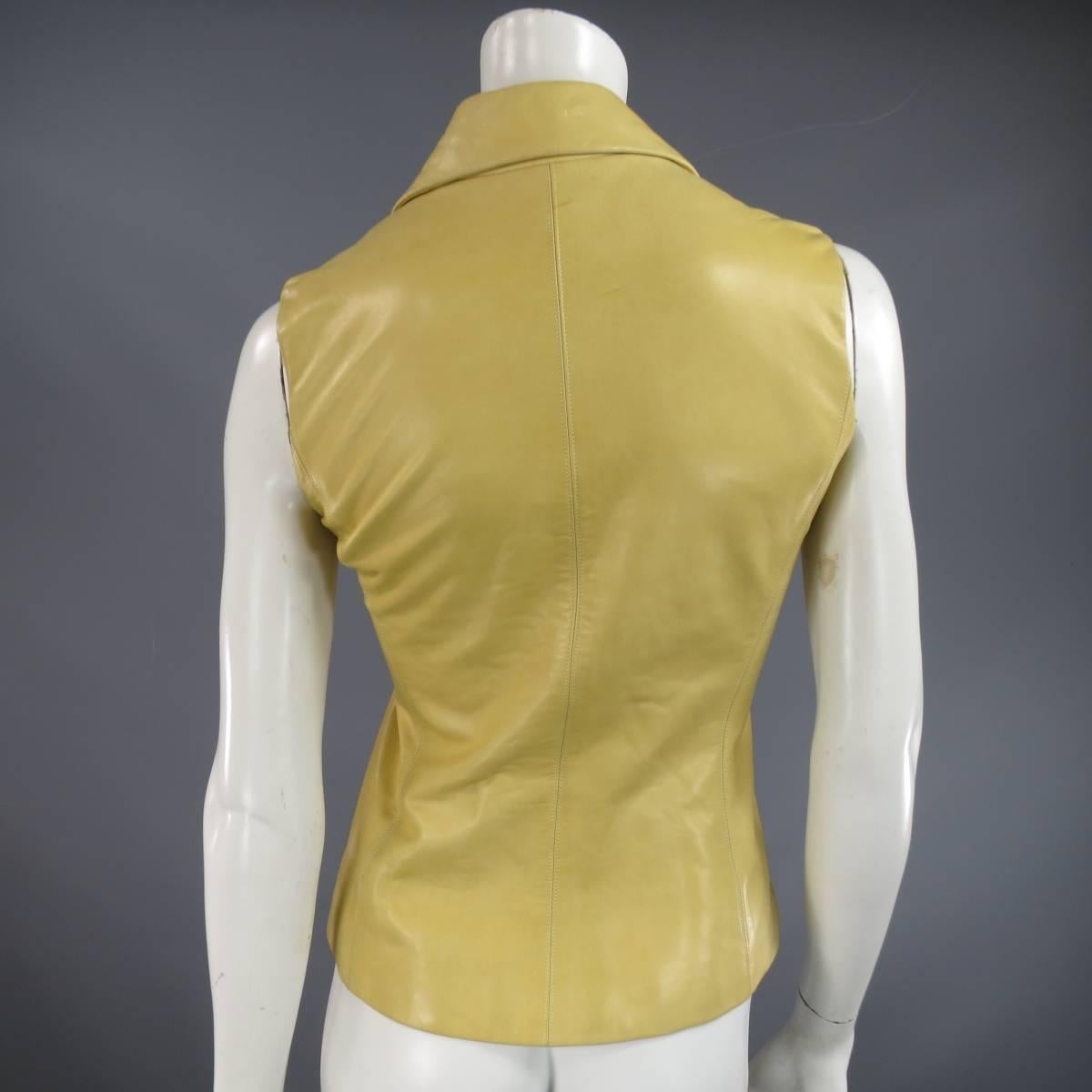 OSCAR DE LA RENTA Size S Beige Leather Collared Vest Top 5