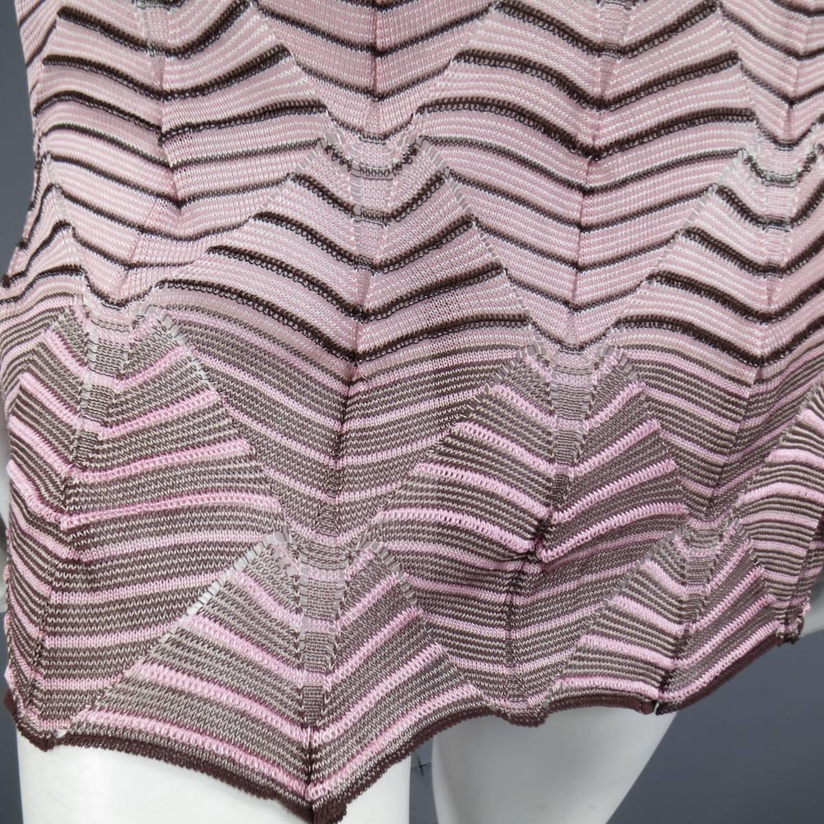 MISSONI Pink & Brown Cowl Neck Halter Top - Small  2