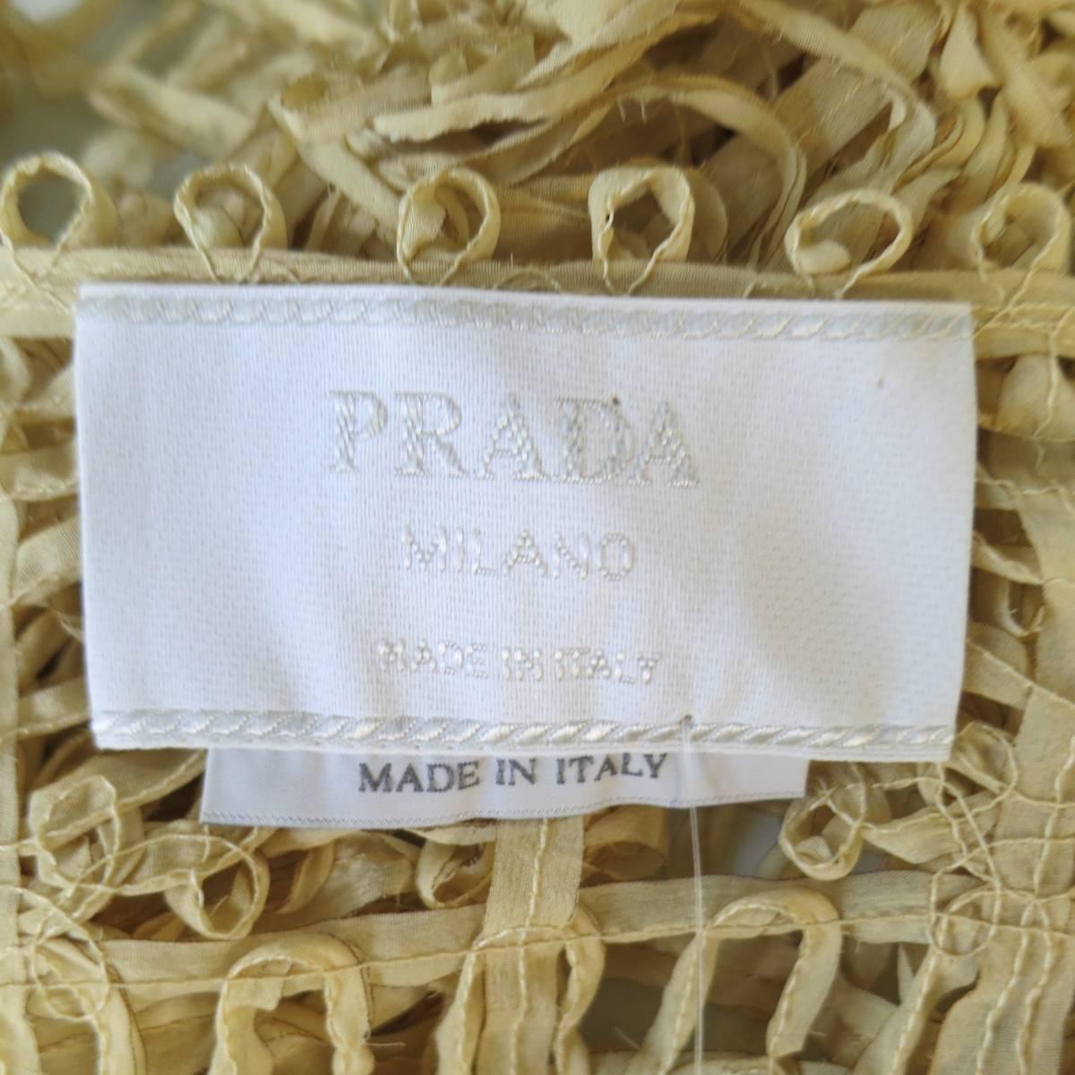 PRADA Size 6 Beige Silk Blend Ribbon Mesh Cardigan Blouse 4