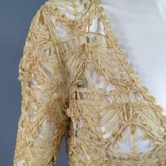 PRADA Size 6 Beige Silk Blend Ribbon Mesh Cardigan Blouse
