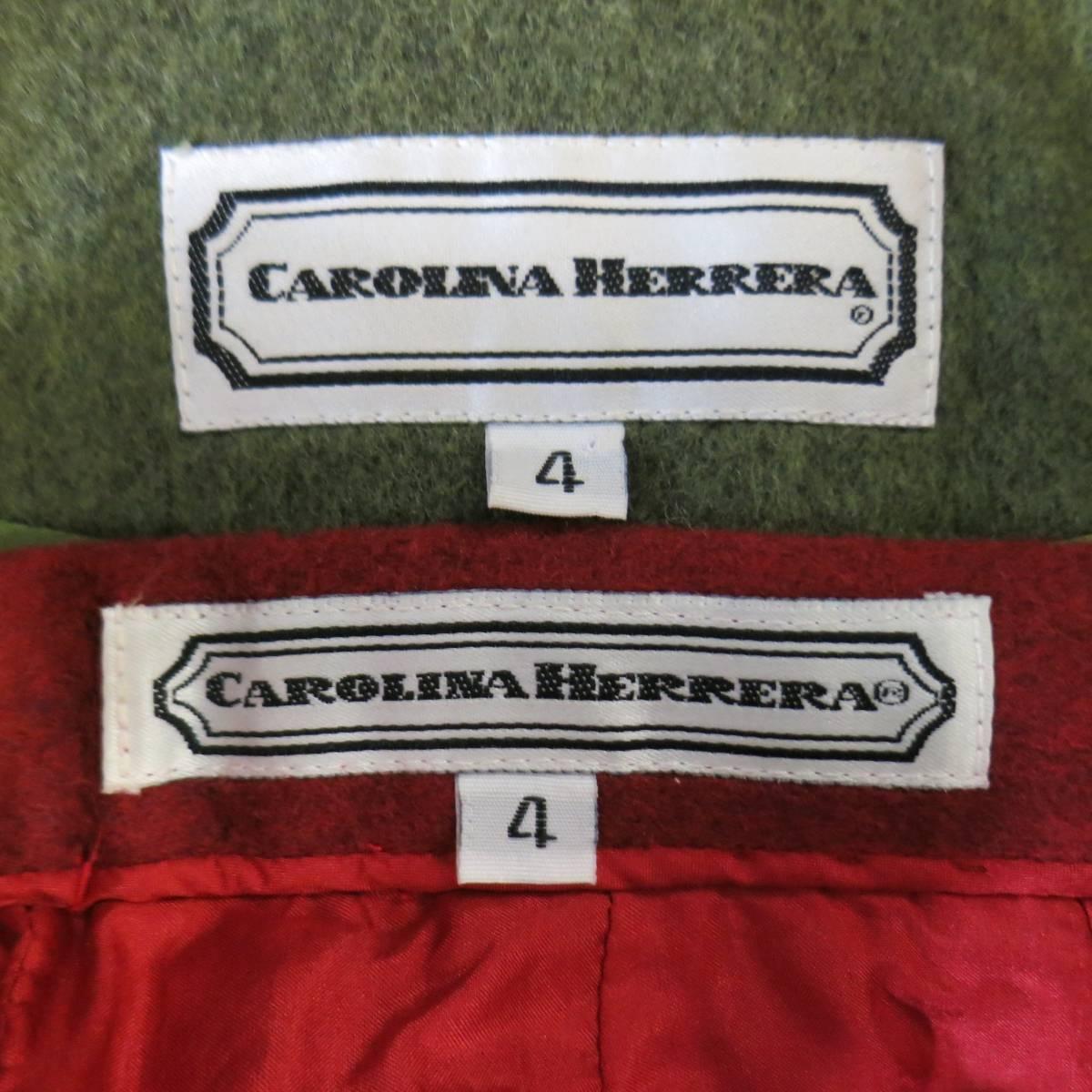 CAROLINA HERRERA Size 4 Green & Red Wool / Cashmere Heart Jacket Skirt Suit 5