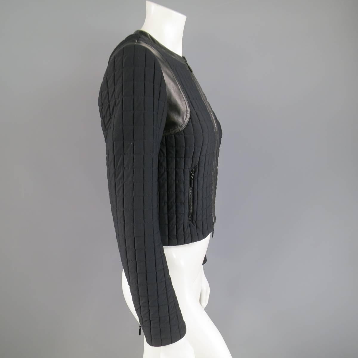 Women's PLEIN SUD Size 4 Black Grid Quilted Leather Trim Moto Jacket