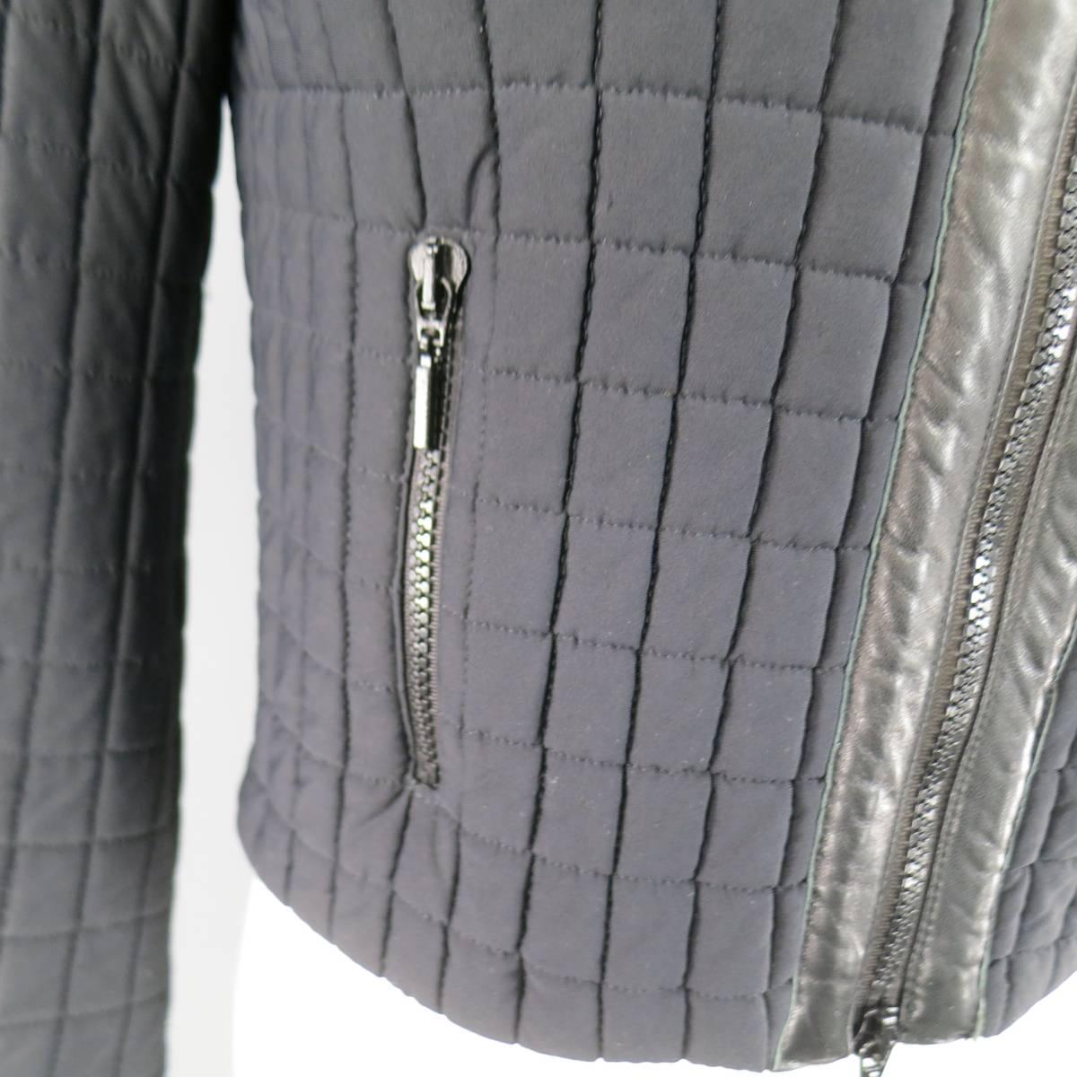 PLEIN SUD Size 4 Black Grid Quilted Leather Trim Moto Jacket In Excellent Condition In San Francisco, CA