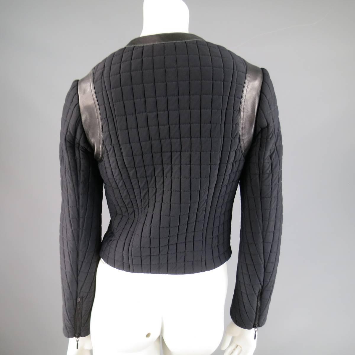 PLEIN SUD Size 4 Black Grid Quilted Leather Trim Moto Jacket 2