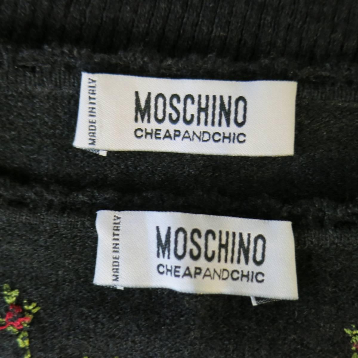 MOSCHINO Cheap & Chic Size 6 Charcoal Wool Floral Embroidered Cardigan Set 4