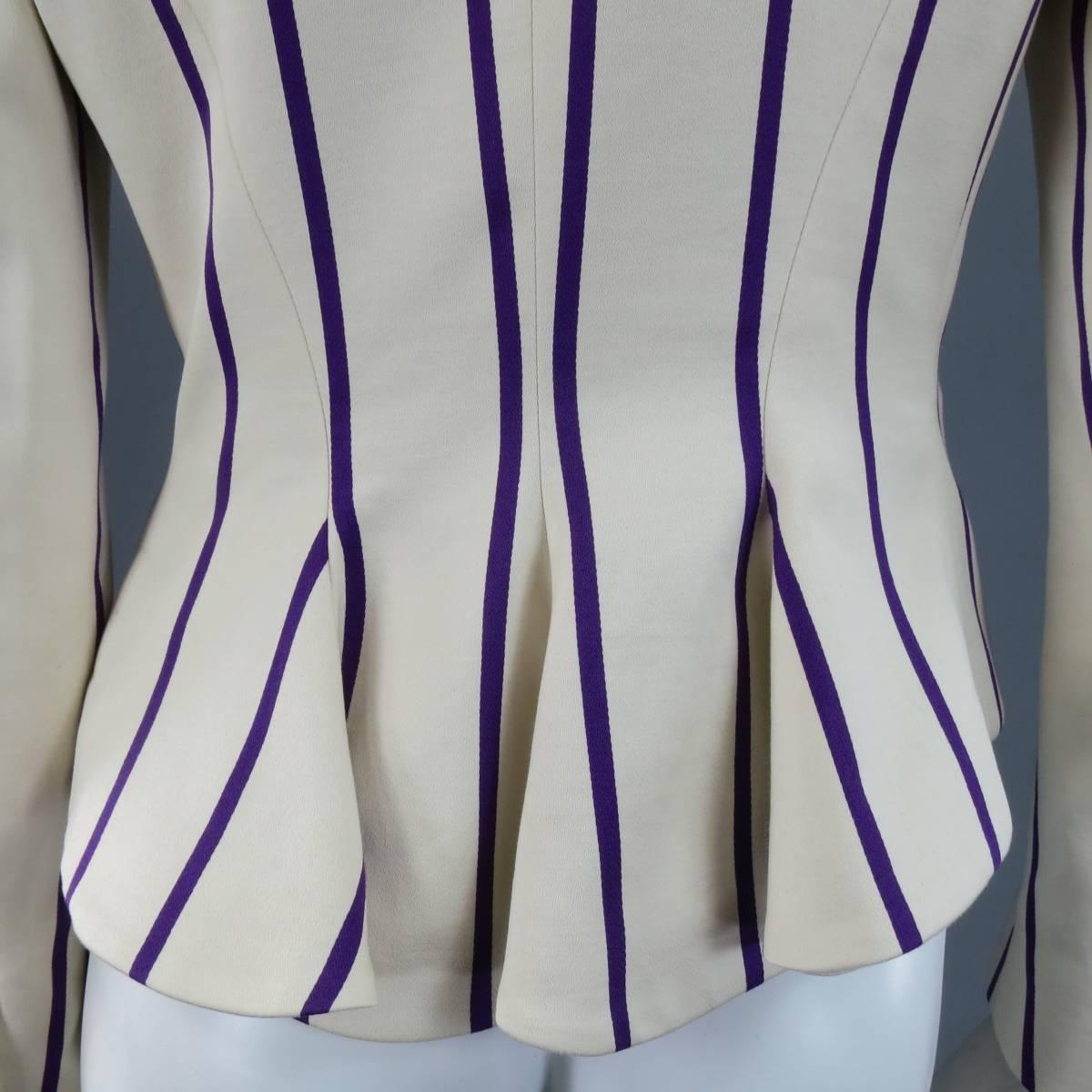 RALPH LAUREN Collection 8 Cream & Purple Striped Embellished Equestrian Jacket 1