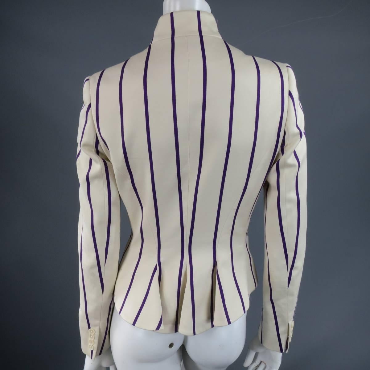 Women's RALPH LAUREN Collection 8 Cream & Purple Striped Embellished Equestrian Jacket