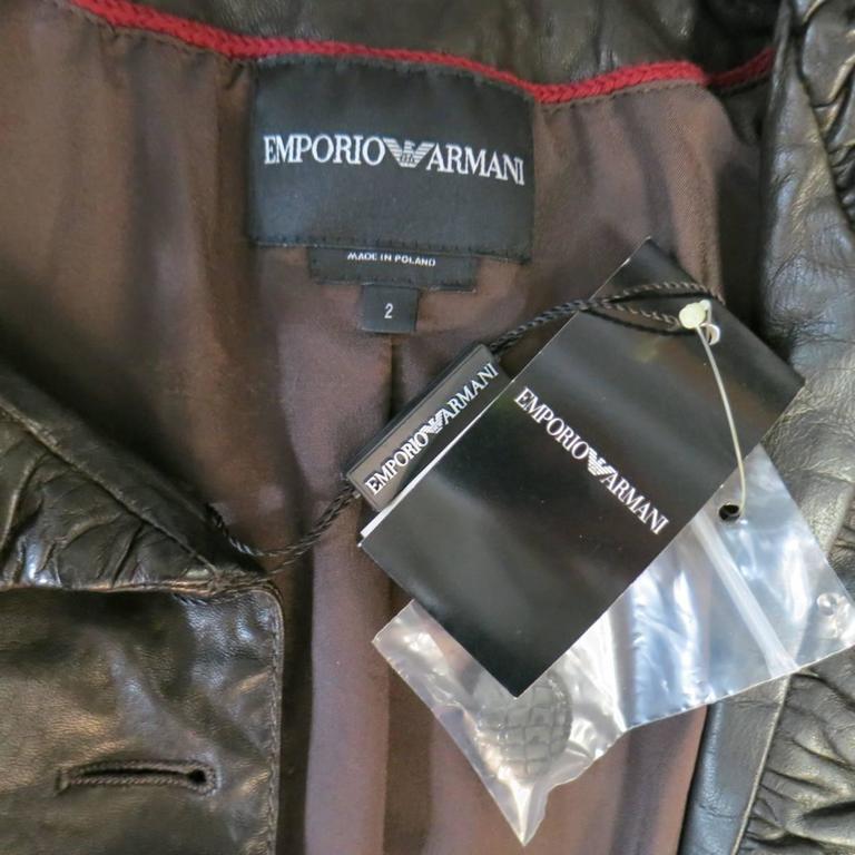 EMPORIO ARMANI Size 2 Brown Textured Ruffle Collar Cropped Leather ...