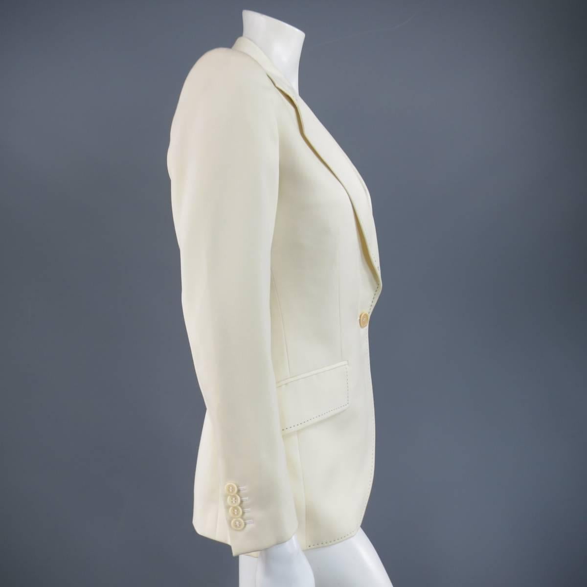 Women's CHLOE Jacket - Size 4 Cream Wool Black Contrast Stitch Sport Coat Riding