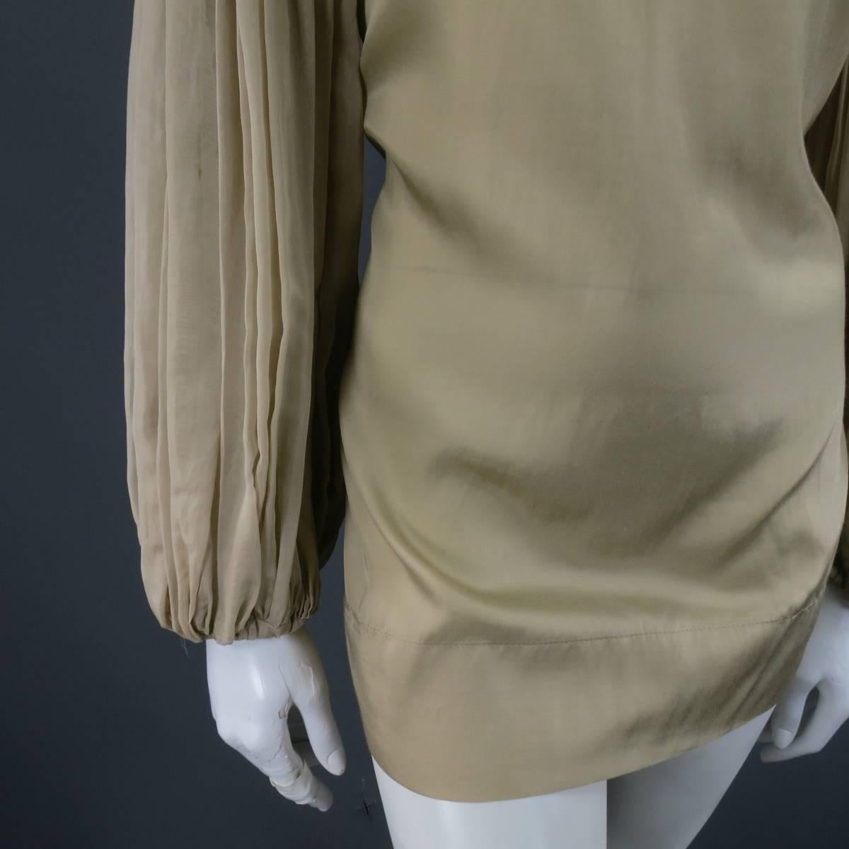 STELLA McCARTNEY Size 8 Beige Silk Blend Pleated Baloon Sleeve Mini Dress 1