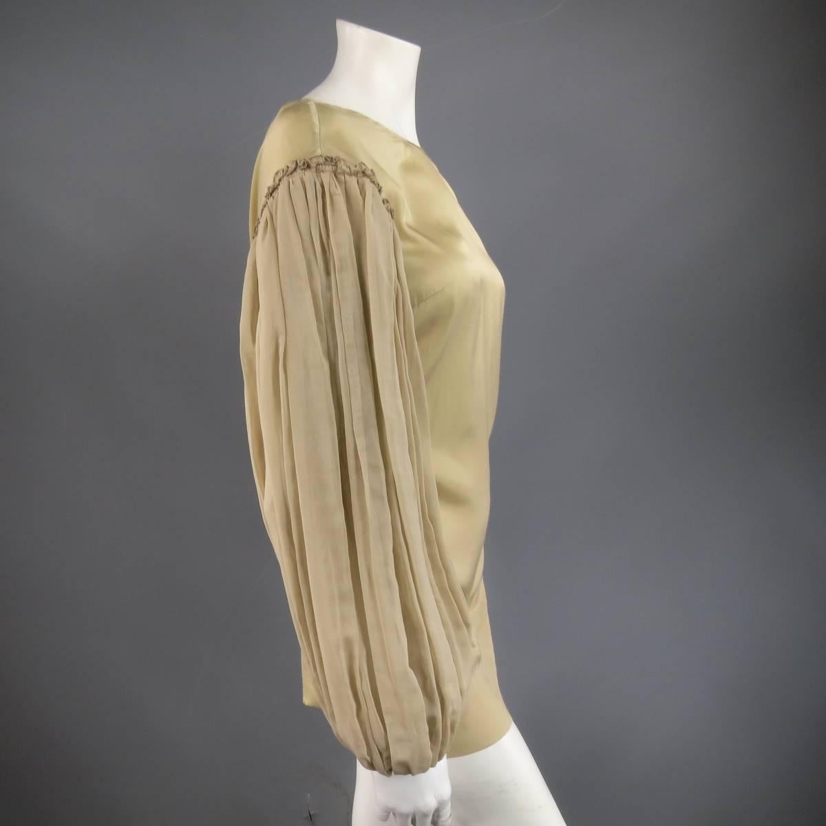 STELLA McCARTNEY Size 8 Beige Silk Blend Pleated Baloon Sleeve Mini Dress 2