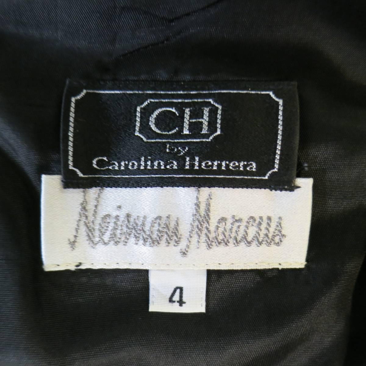 Vintage CAROLINA HERRERA 4 Black Wool Blend Long Sleeve Flower Hem Sheath Dress 3