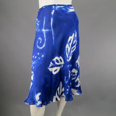 RALPH LAUREN Size 10 Blue & White Watercolor Hawaiian Floral Silk Skirt
