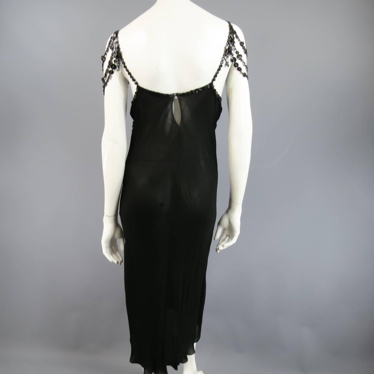 Jean Paul Gaultier Black Sheer Crepe Layered Button Strap Cocktail Dress Size 10 4