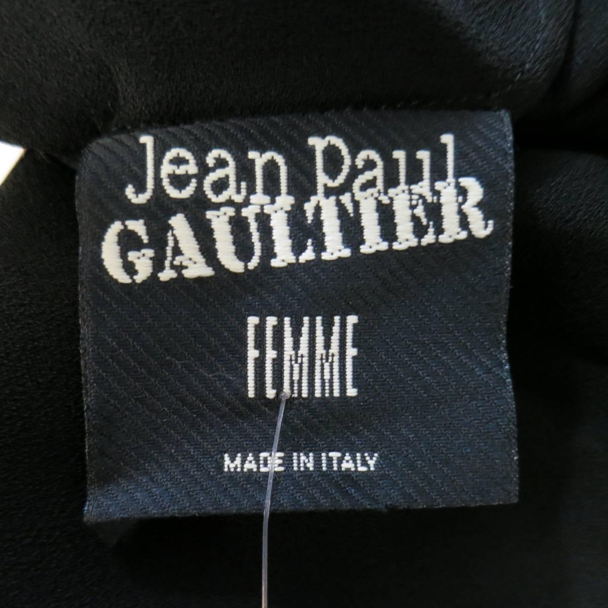 Jean Paul Gaultier Black Sheer Crepe Layered Button Strap Cocktail Dress Size 10 5