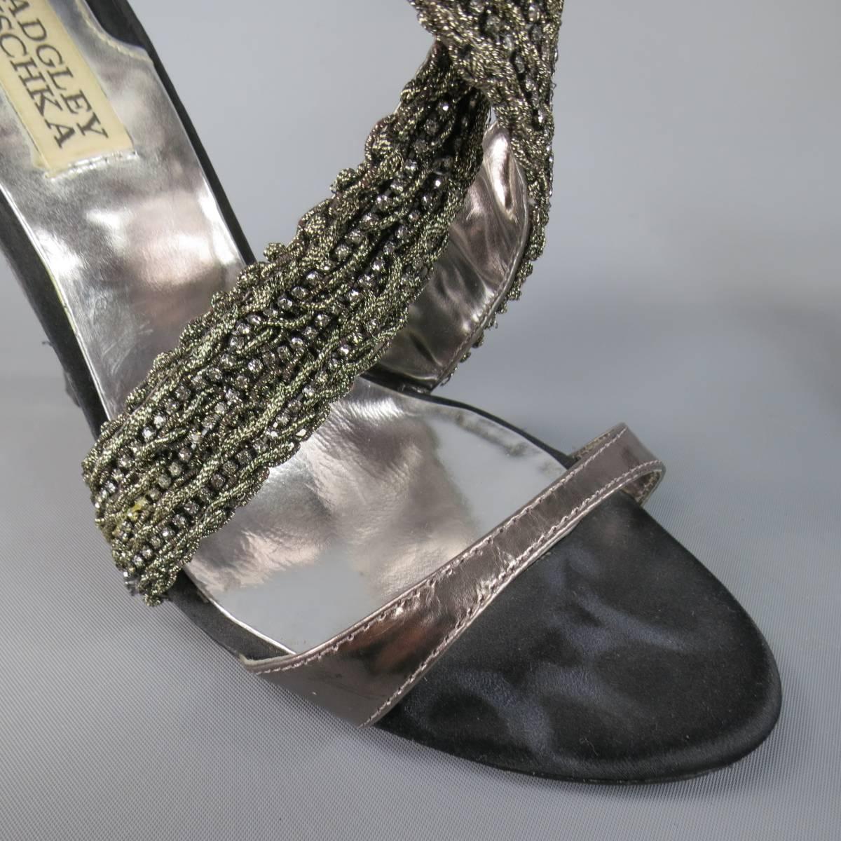 BADGLEY MISCHKA Size 7.5 Metallic Crystal Cross Strap Leather Sandals 1