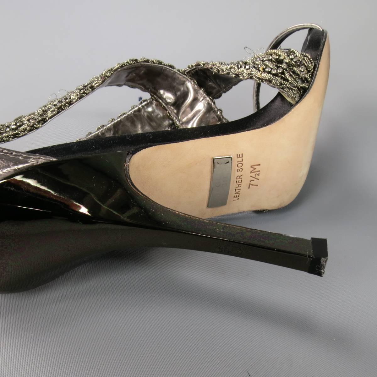 BADGLEY MISCHKA Size 7.5 Metallic Crystal Cross Strap Leather Sandals 3
