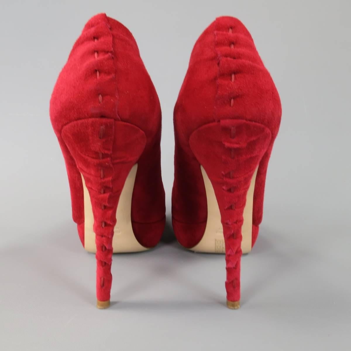 red suede peep toe heels