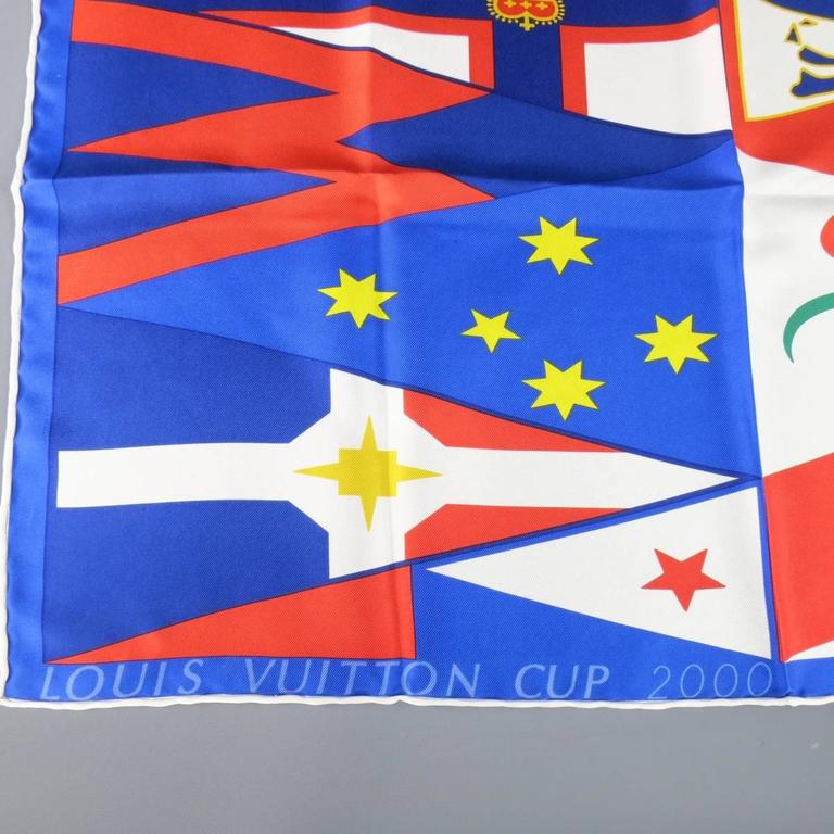 LOUIS VUITTON Blue Red and Yellow CUP 2000 Silk Flag Print Scarf at 1stdibs
