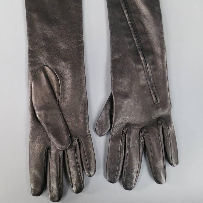 YOHJI YAMAMOTO Black Leather Zip Up Elbow Length Opera Gloves at ...