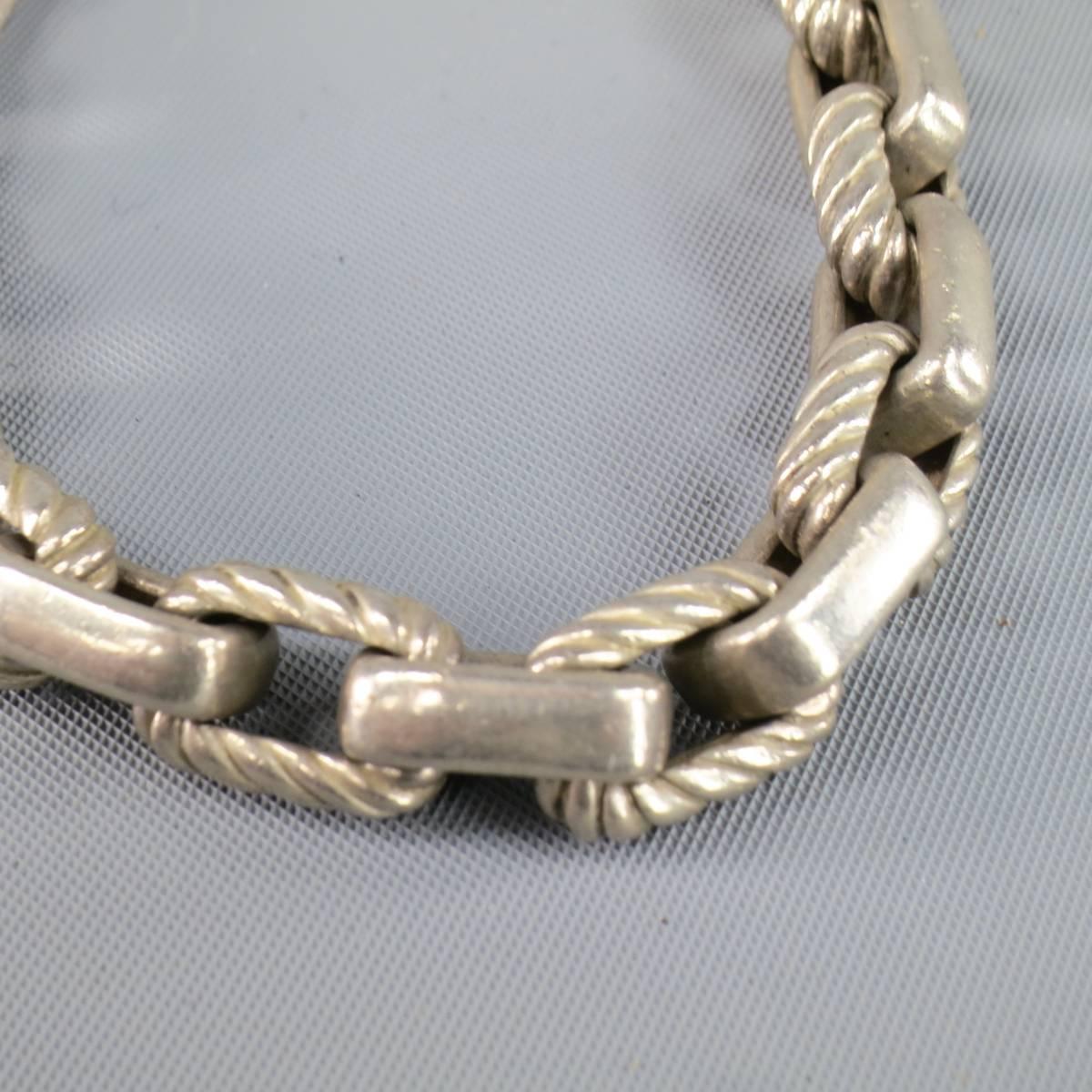 Women's or Men's DAVID YURMAN Sterling Silver Textured Rectangular Link Chain Bracelet