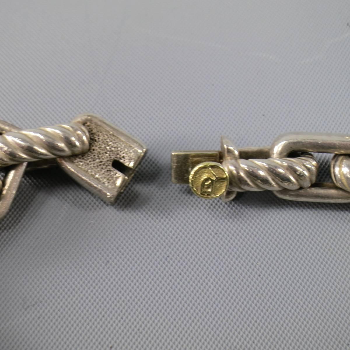 DAVID YURMAN Sterling Silver Textured Rectangular Link Chain Bracelet In Good Condition In San Francisco, CA