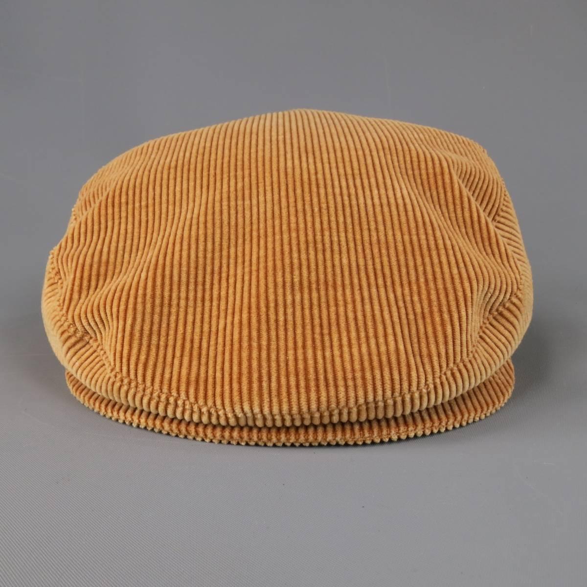 Orange Vintage CHANEL Size L Tan Corduroy Page Boy Cap Hat