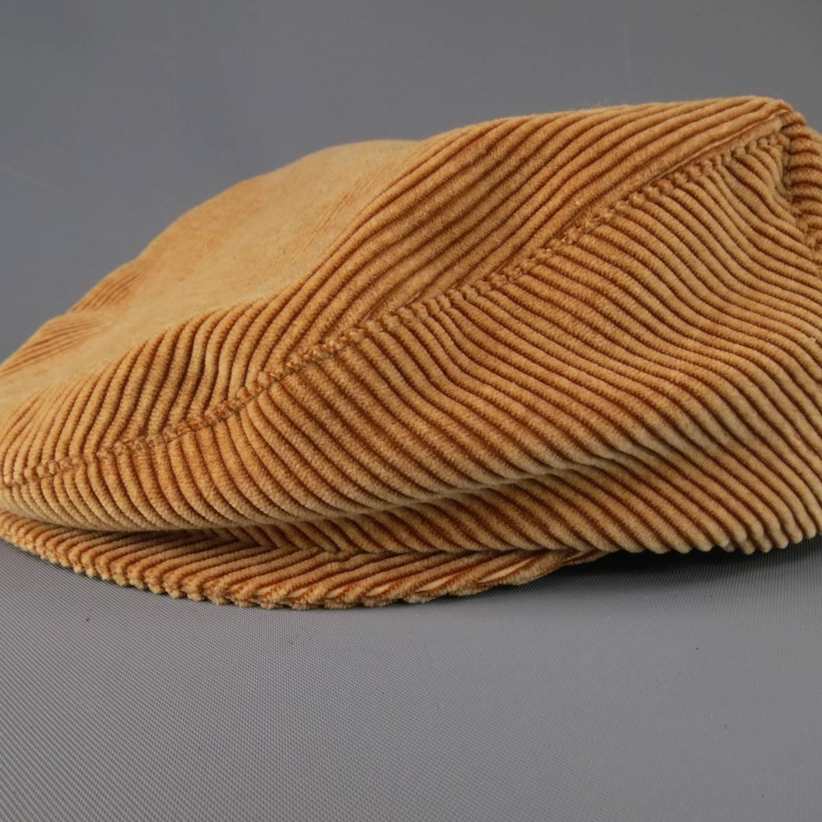 Vintage CHANEL Size L Tan Corduroy Page Boy Cap Hat 1