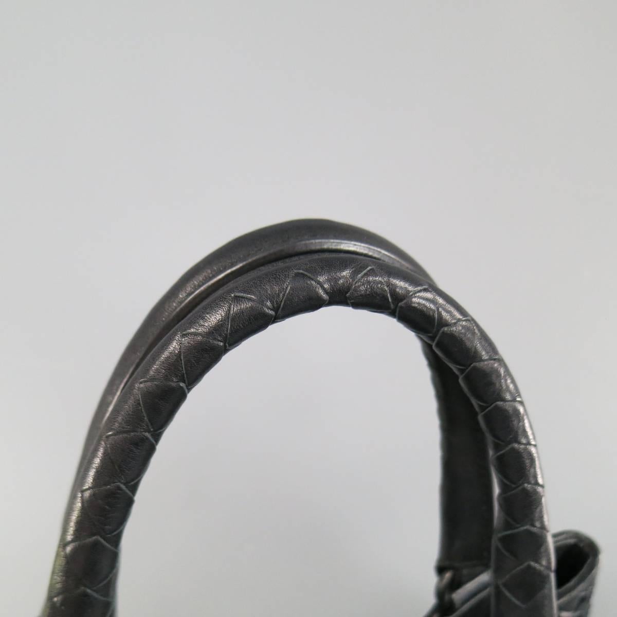 BOTTEGA VENETA Black Leather Suede & Patent Intrecciato Handbag In Good Condition In San Francisco, CA